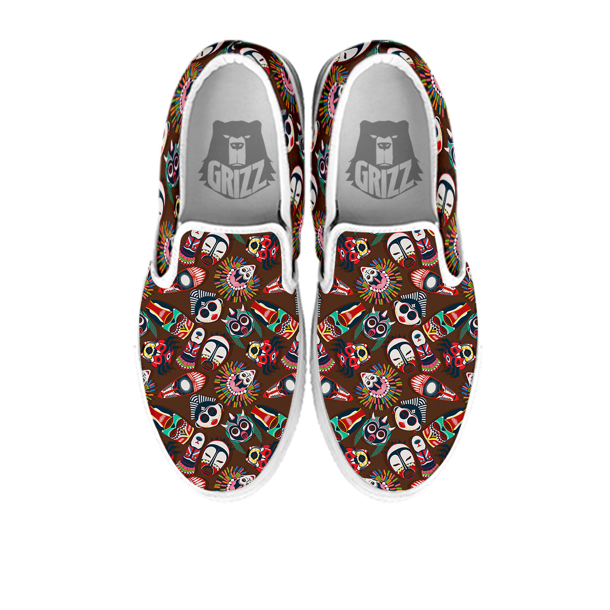 Totem And Mask African Print Pattern White Slip On Shoes-grizzshop
