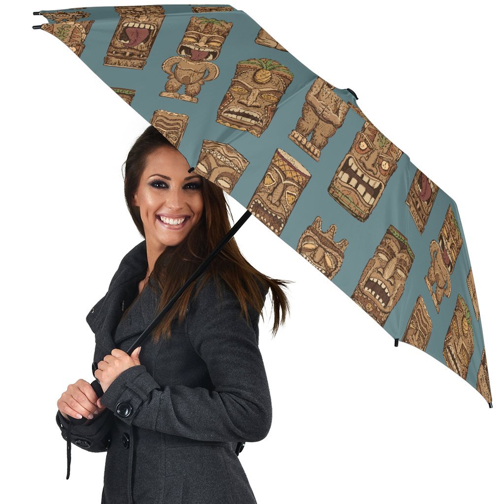Totem Aztec Pattern Print Automatic Foldable Umbrella-grizzshop