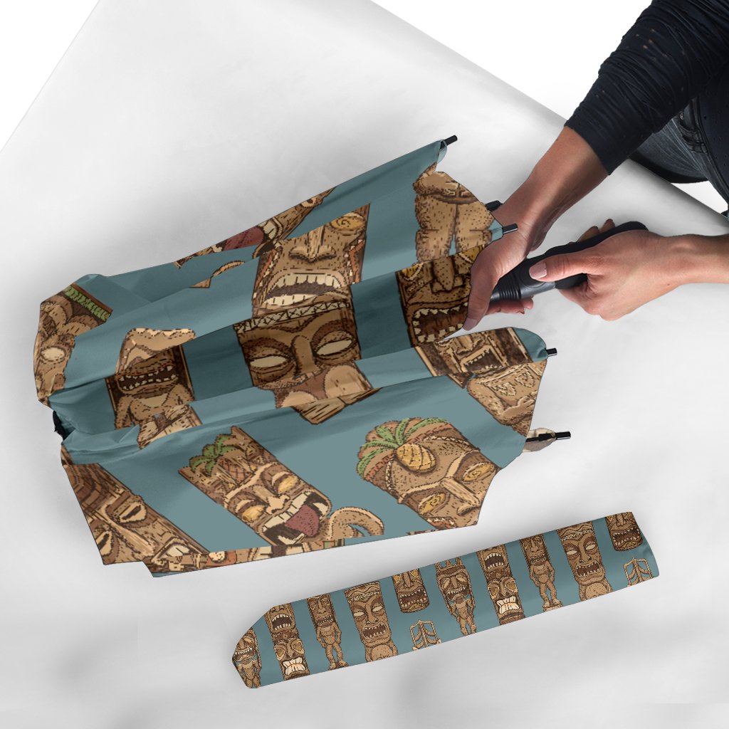 Totem Aztec Pattern Print Automatic Foldable Umbrella-grizzshop