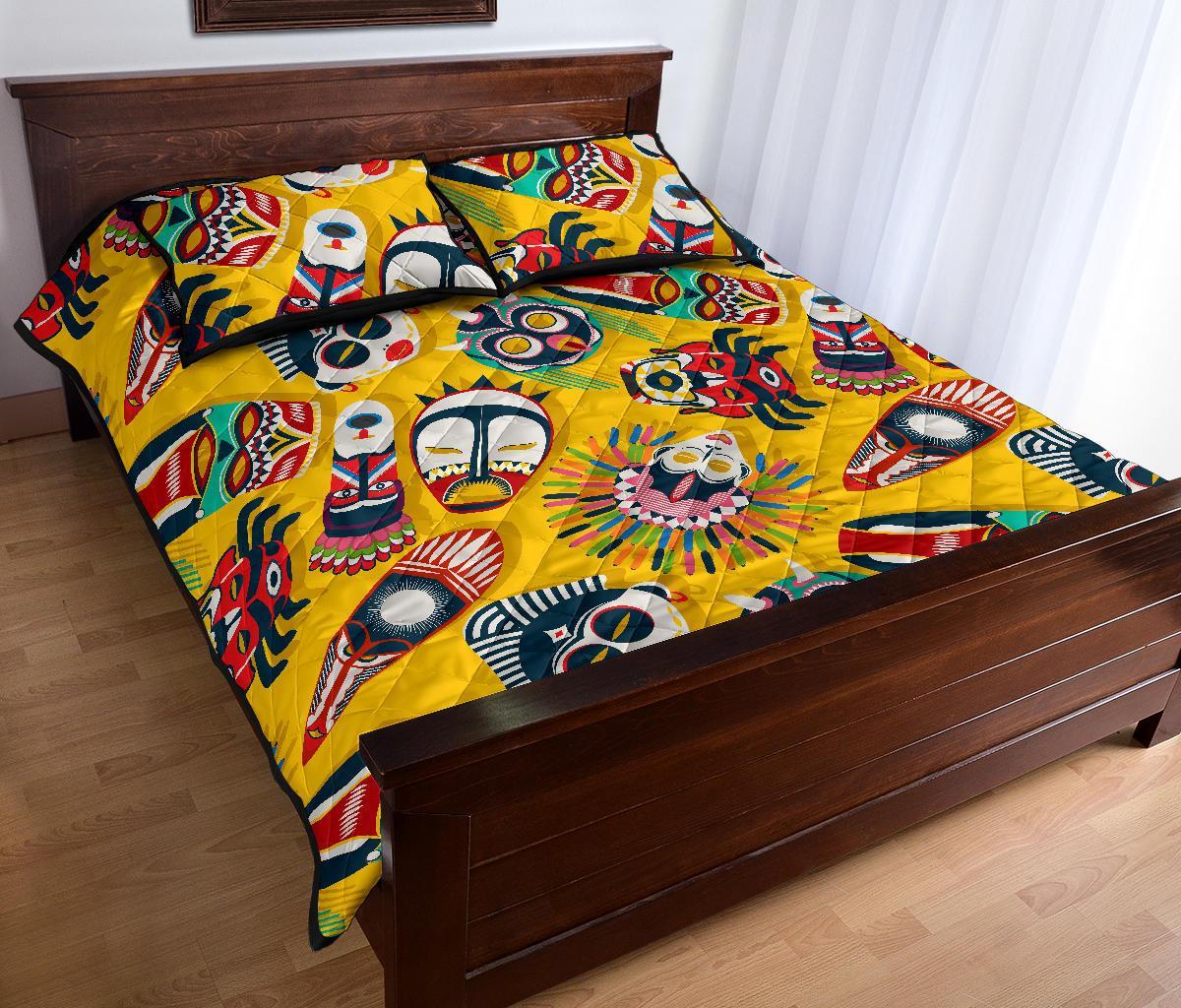 Totem Mask Pattern Print Bed Set Quilt-grizzshop