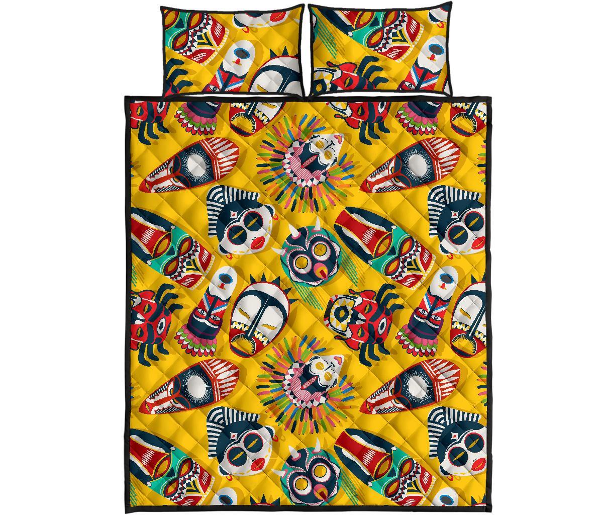 Totem Mask Pattern Print Bed Set Quilt-grizzshop