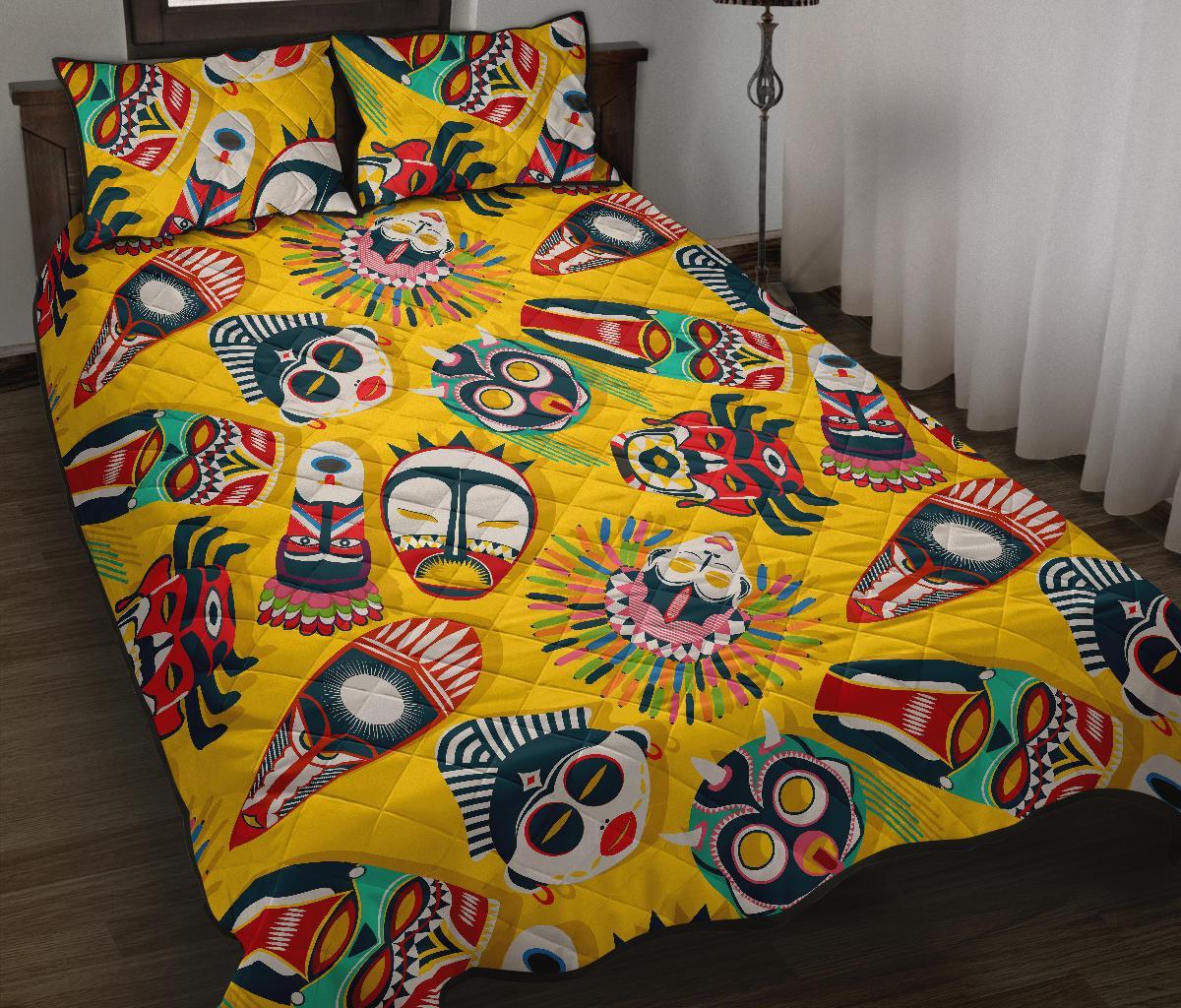 Totem Mask Pattern Print Bed Set Quilt-grizzshop