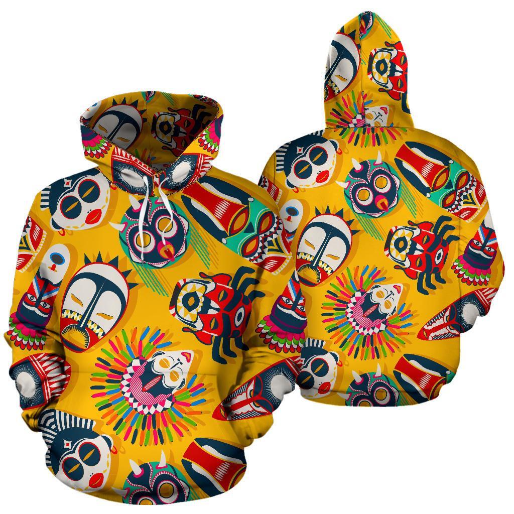 Totem Mask Pattern Print Men Women Pullover Hoodie-grizzshop