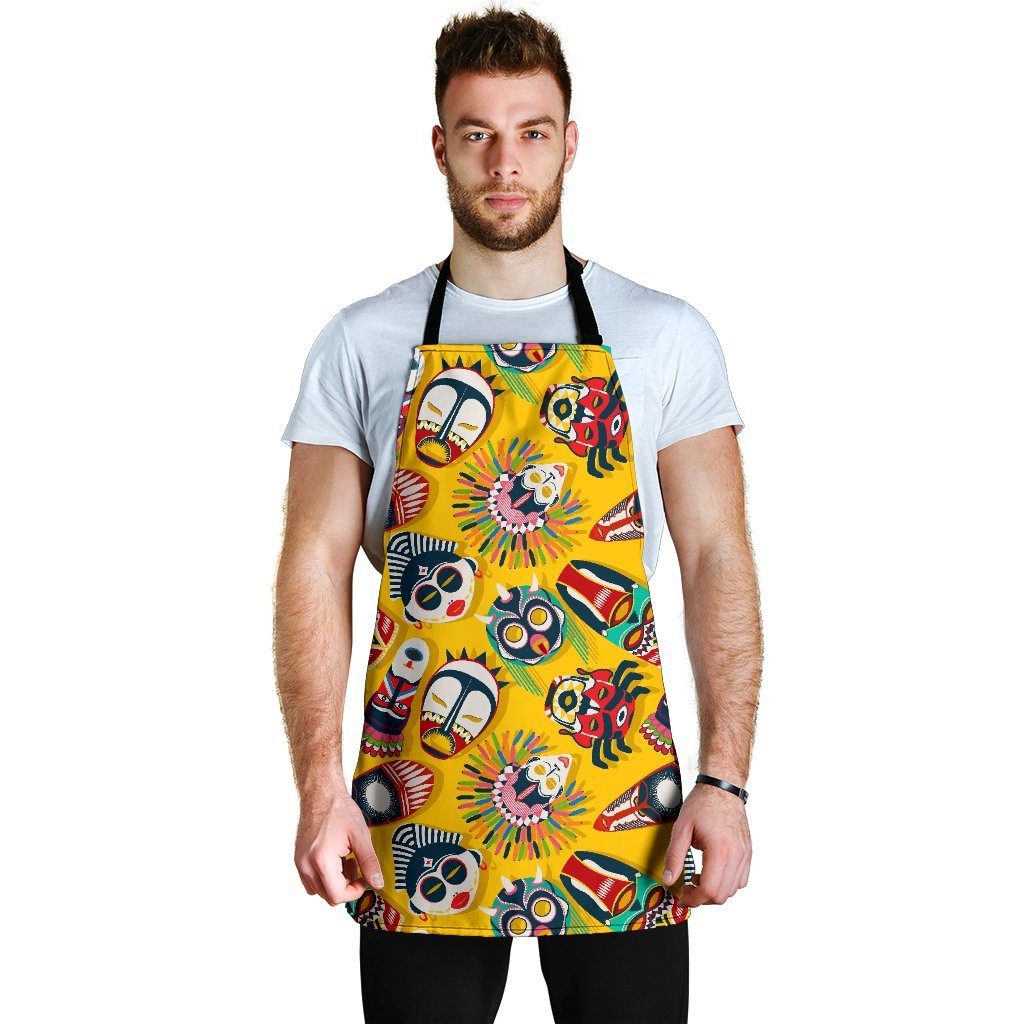 Totem Mask Pattern Print Men's Apron-grizzshop