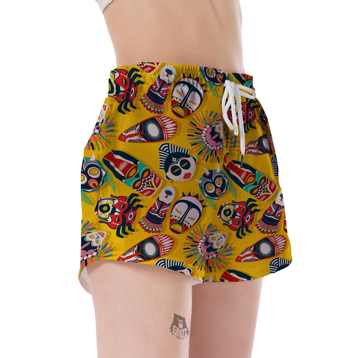 Totem Mask Pattern Print Women's Shorts-grizzshop