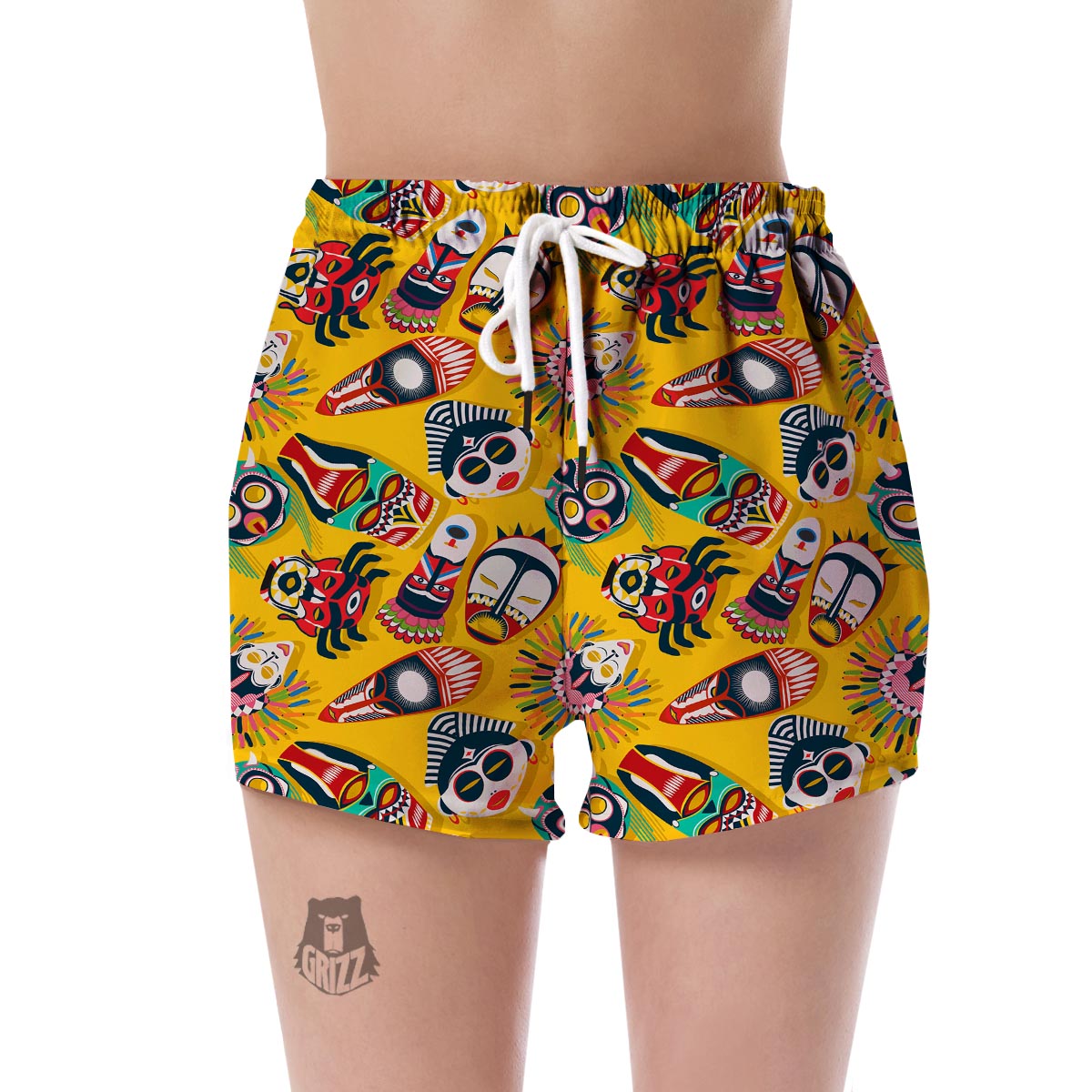 Totem Mask Pattern Print Women's Shorts-grizzshop