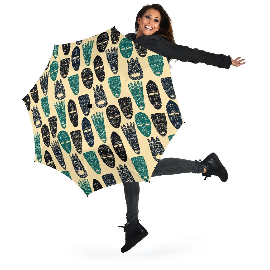 Totem Mask Print Pattern Automatic Foldable Umbrella-grizzshop