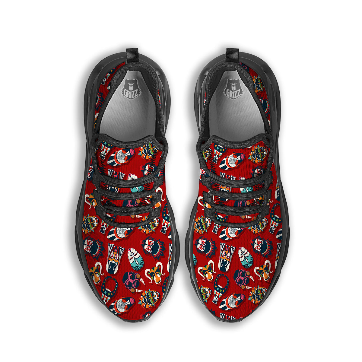 Totem Masks African Print Pattern Black Running Shoes-grizzshop