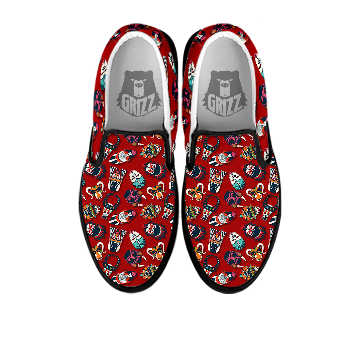 Totem Masks African Print Pattern Black Slip On Shoes-grizzshop