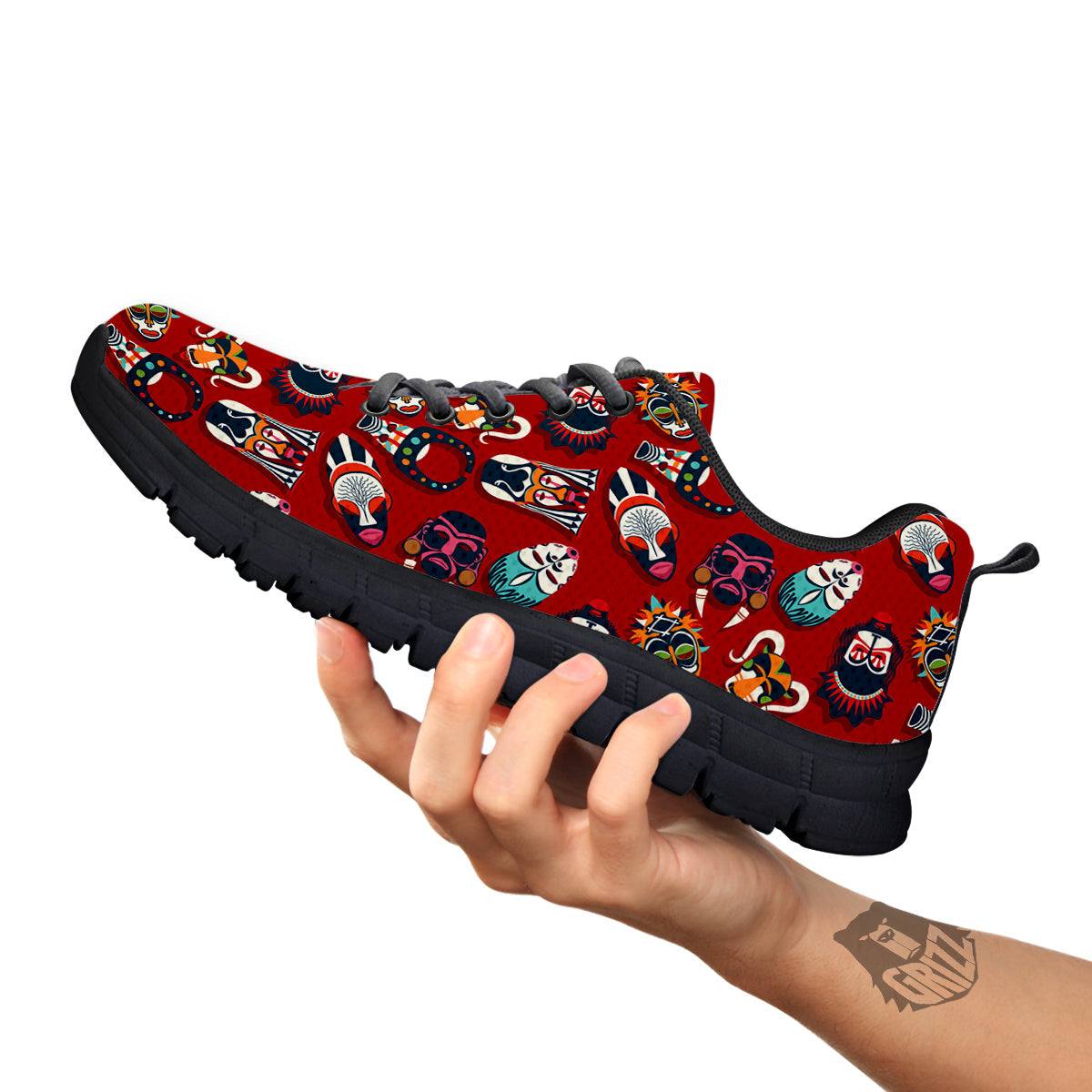 Totem Masks African Print Pattern Black Sneaker-grizzshop