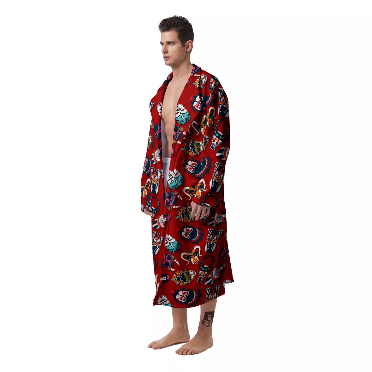Totem Masks African Print Pattern Men's Robe-grizzshop