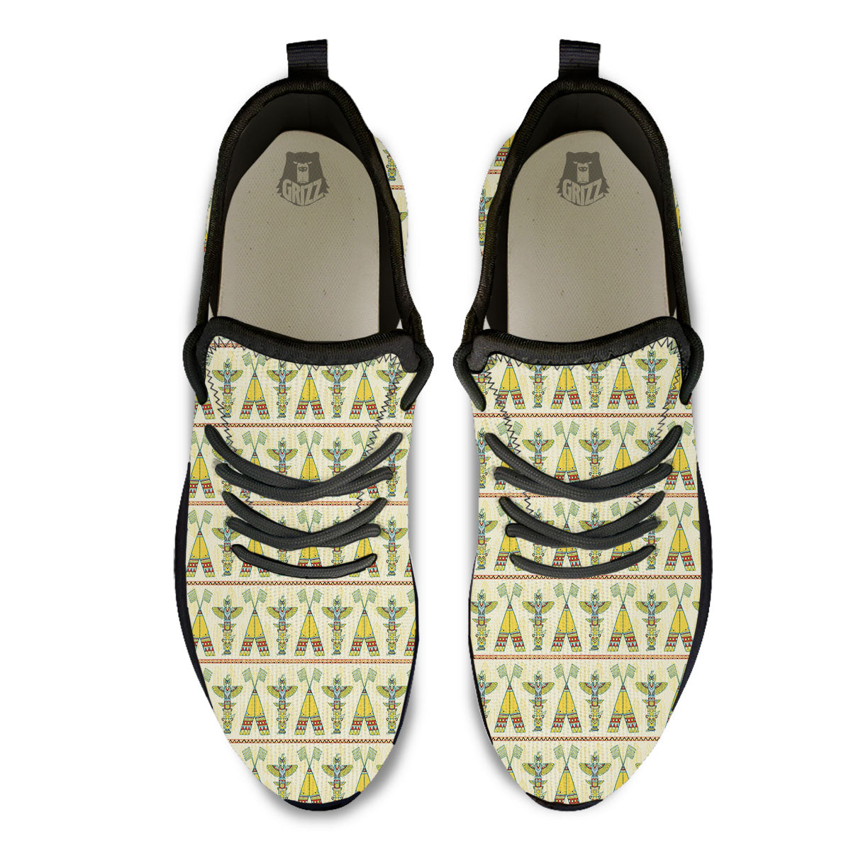Totem Native Print Pattern Black Athletic Shoes-grizzshop