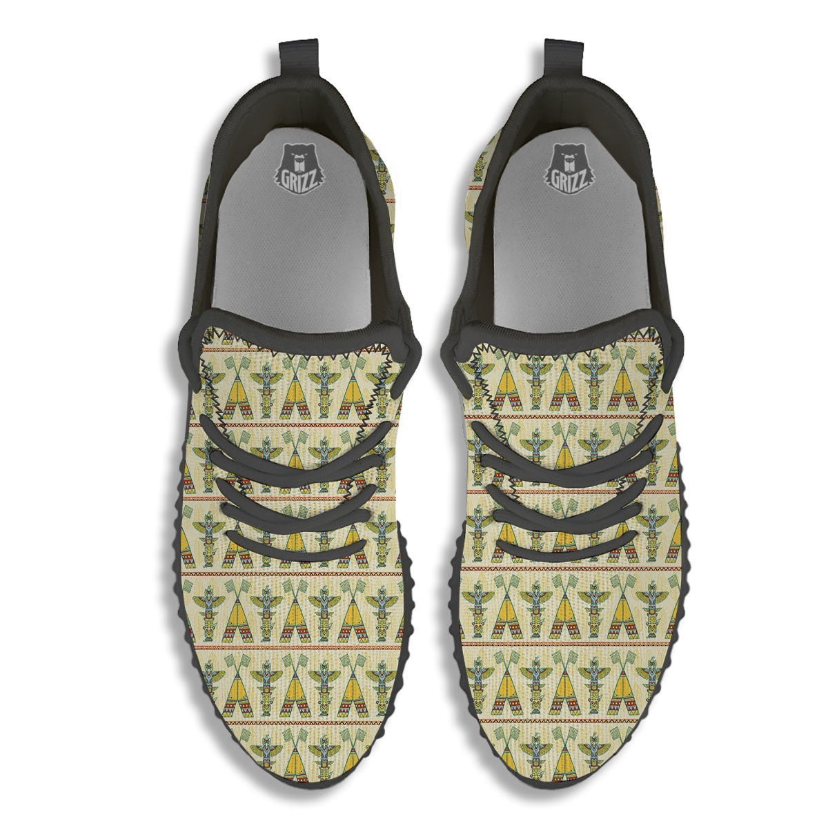 Totem Native Print Pattern Black Walking Shoes-grizzshop