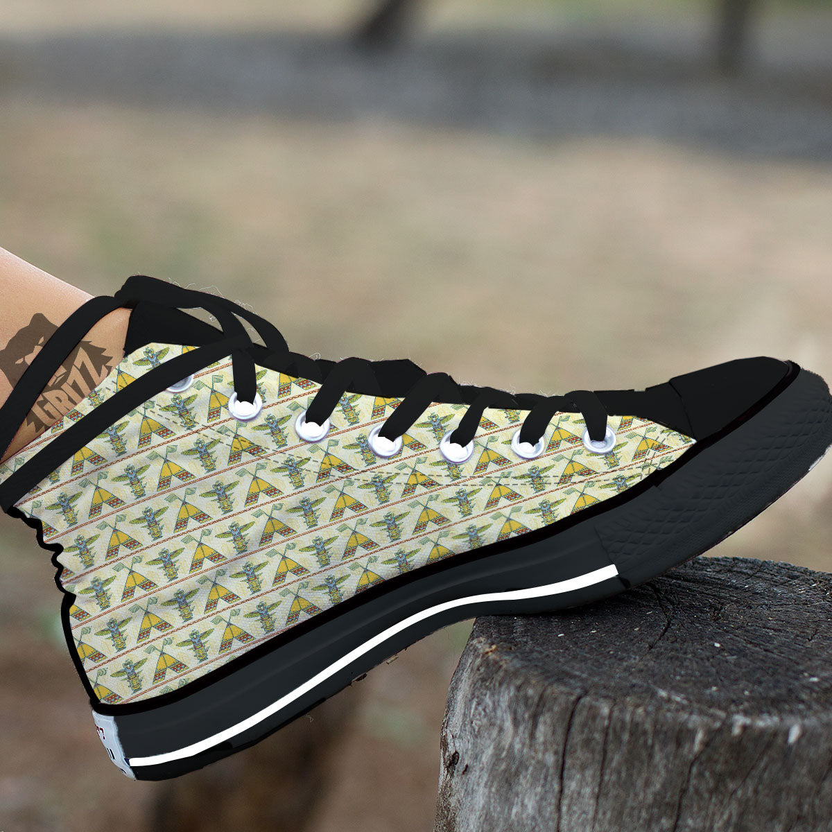 Totem Native Print Pattern High Top Shoes-grizzshop