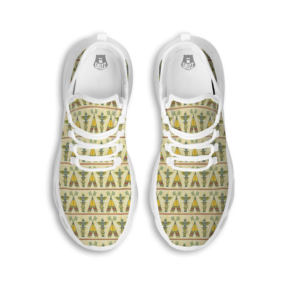 Totem Native Print Pattern White Running Shoes-grizzshop