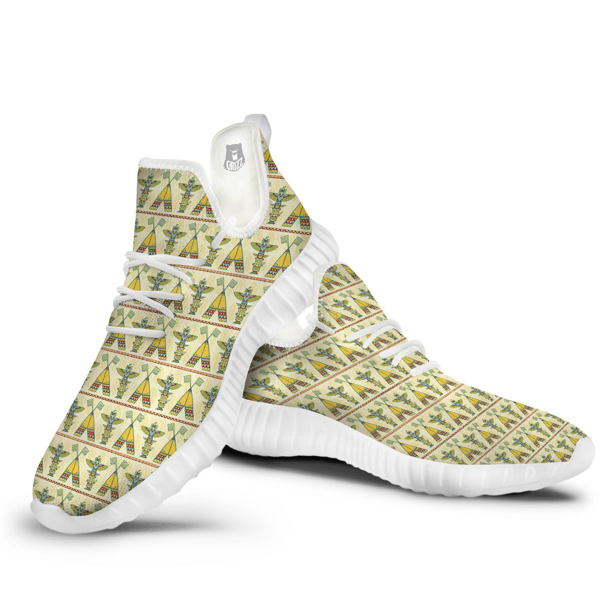 Totem Native Print Pattern White Walking Shoes-grizzshop