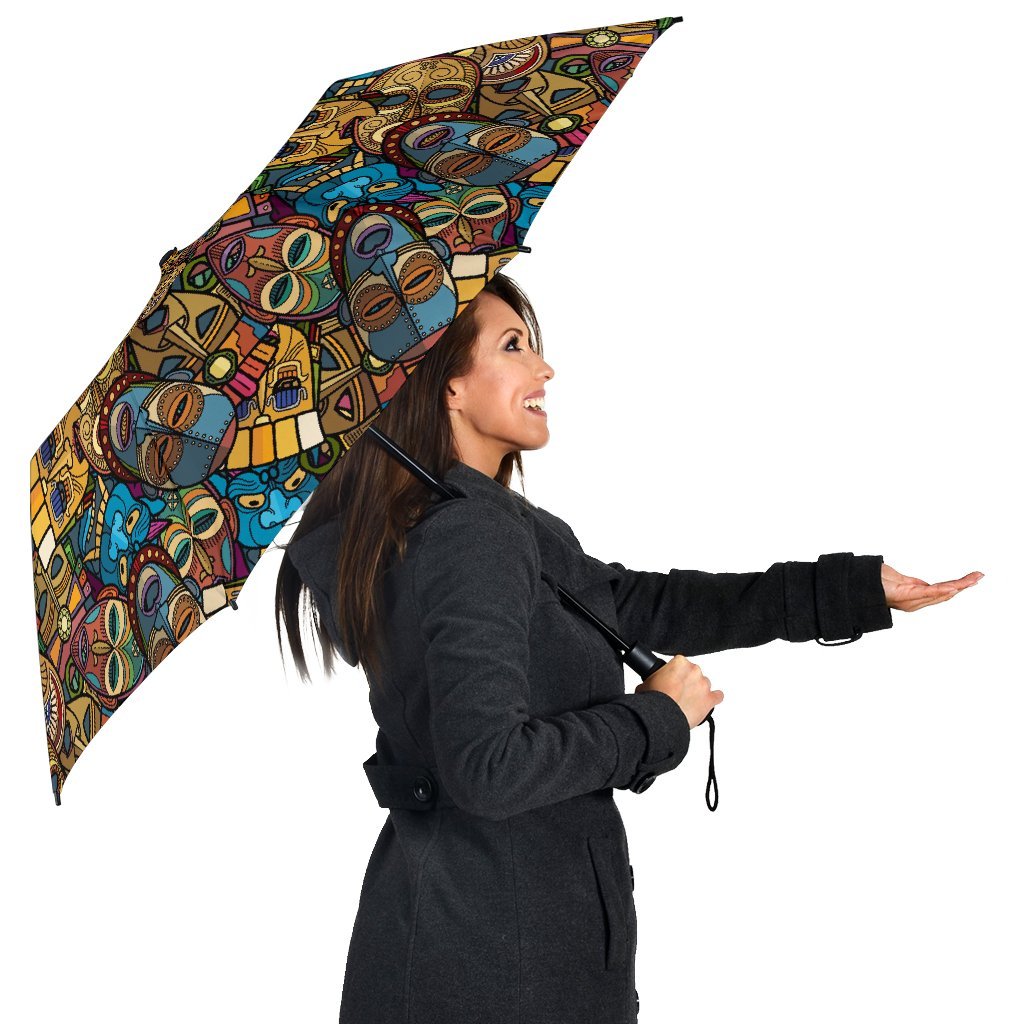 Totem Print Pattern Automatic Foldable Umbrella-grizzshop