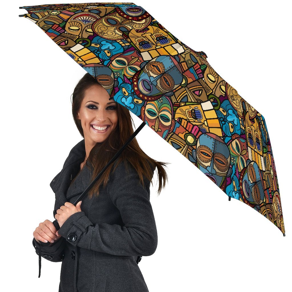 Totem Print Pattern Automatic Foldable Umbrella-grizzshop