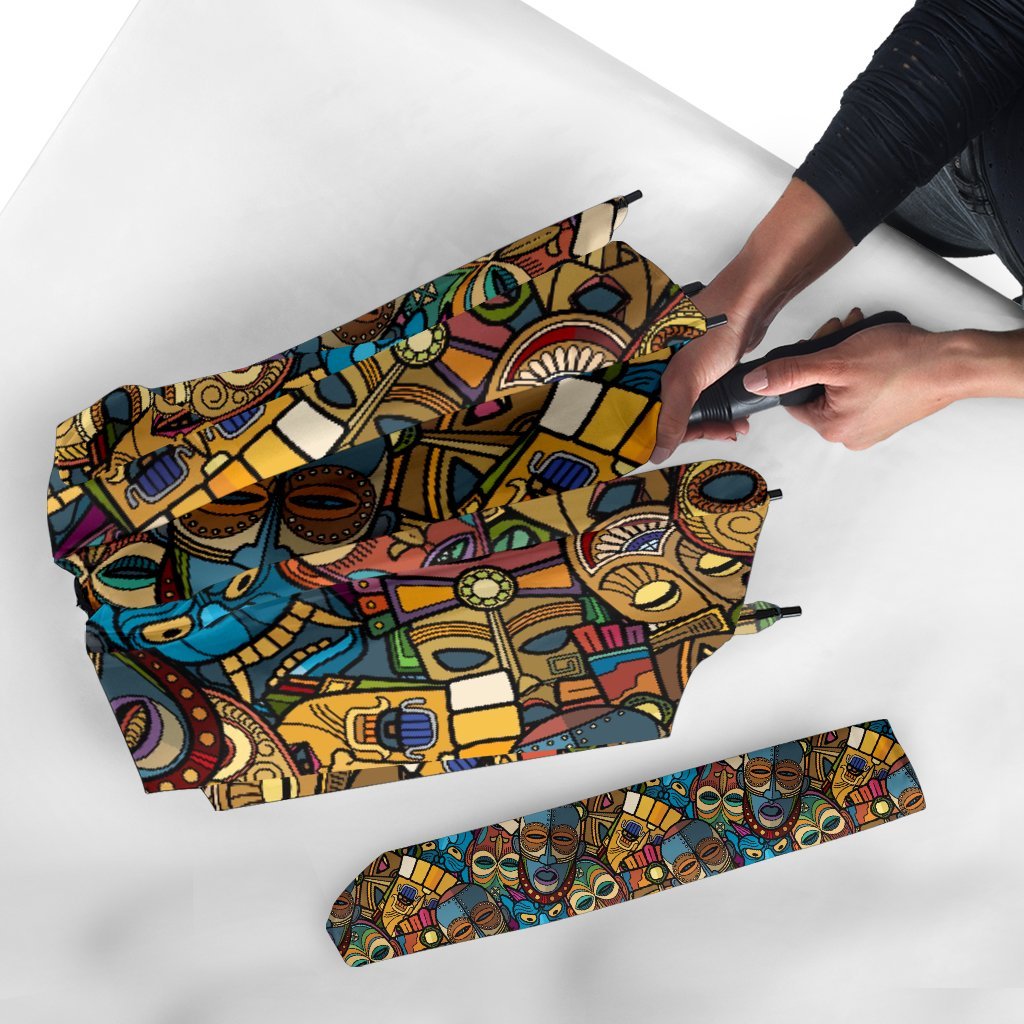 Totem Print Pattern Automatic Foldable Umbrella-grizzshop