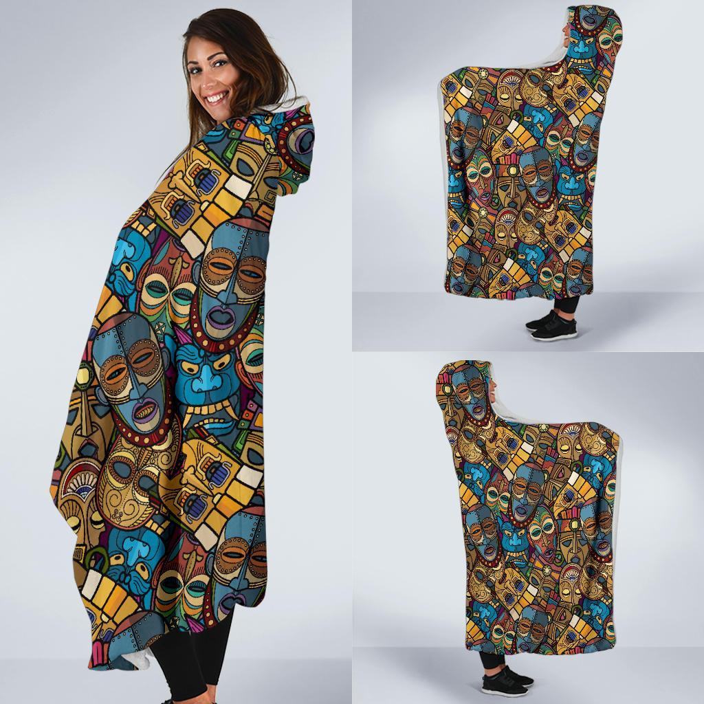 Totem Print Pattern Hooded Blanket-grizzshop