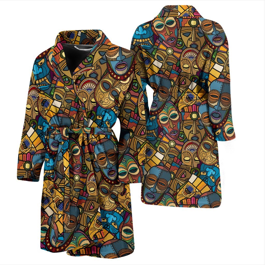 Totem Print Pattern Men Long Robe-grizzshop