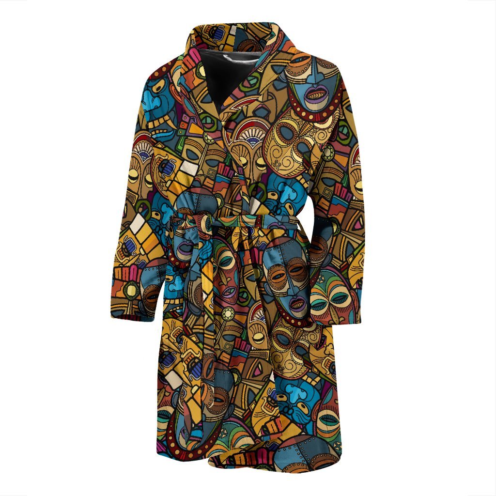 Totem Print Pattern Men Long Robe-grizzshop