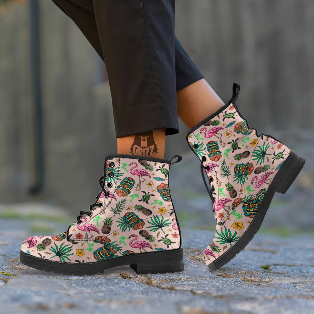 Totem Summer Print Pattern Leather Boots-grizzshop