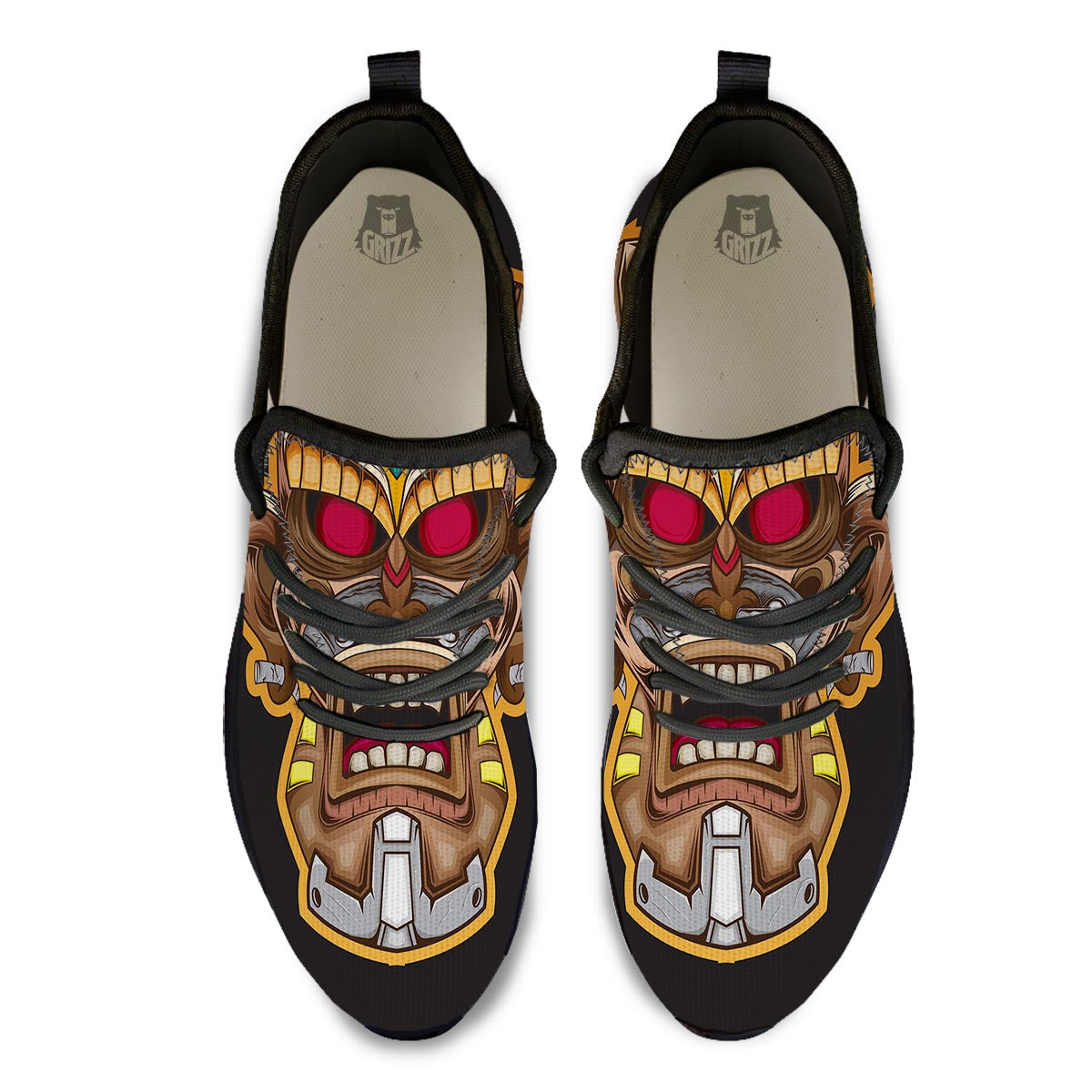Totem Tiki Print Black Athletic Shoes-grizzshop