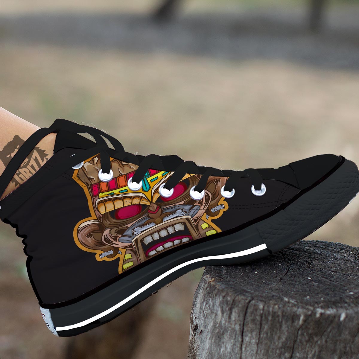 Totem Tiki Print Black High Top Shoes-grizzshop