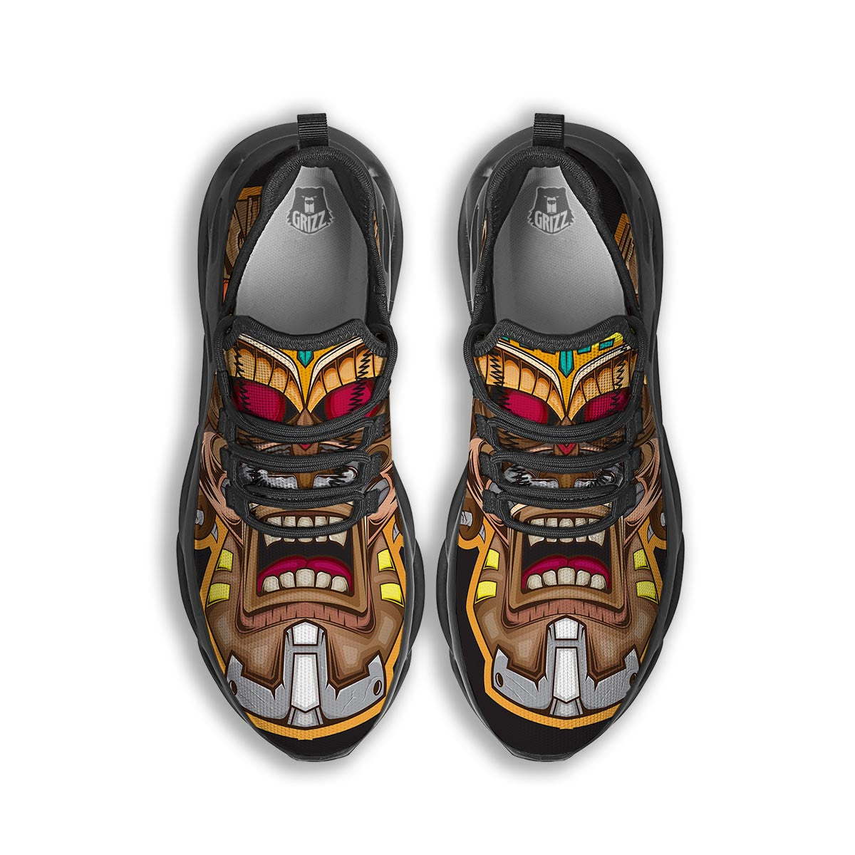 Totem Tiki Print Black Running Shoes-grizzshop