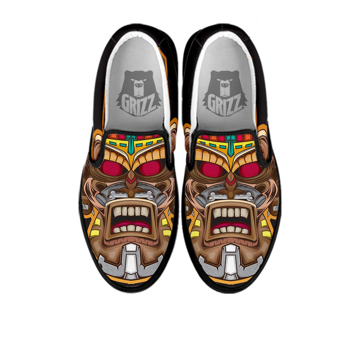 Totem Tiki Print Black Slip On Shoes-grizzshop