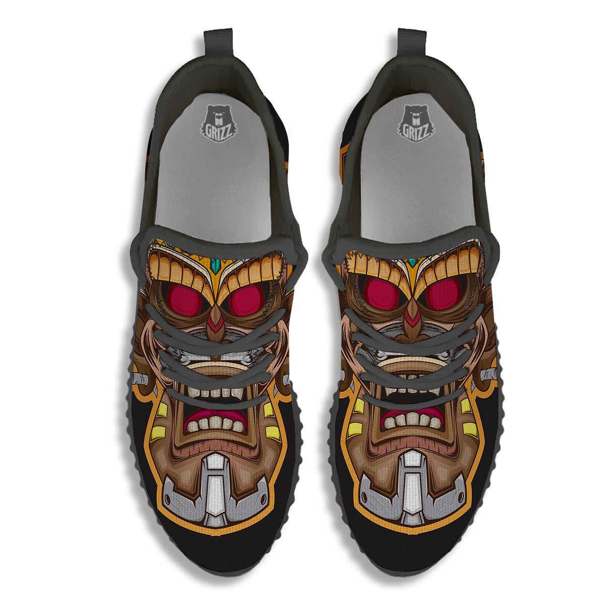 Totem Tiki Print Black Walking Shoes-grizzshop