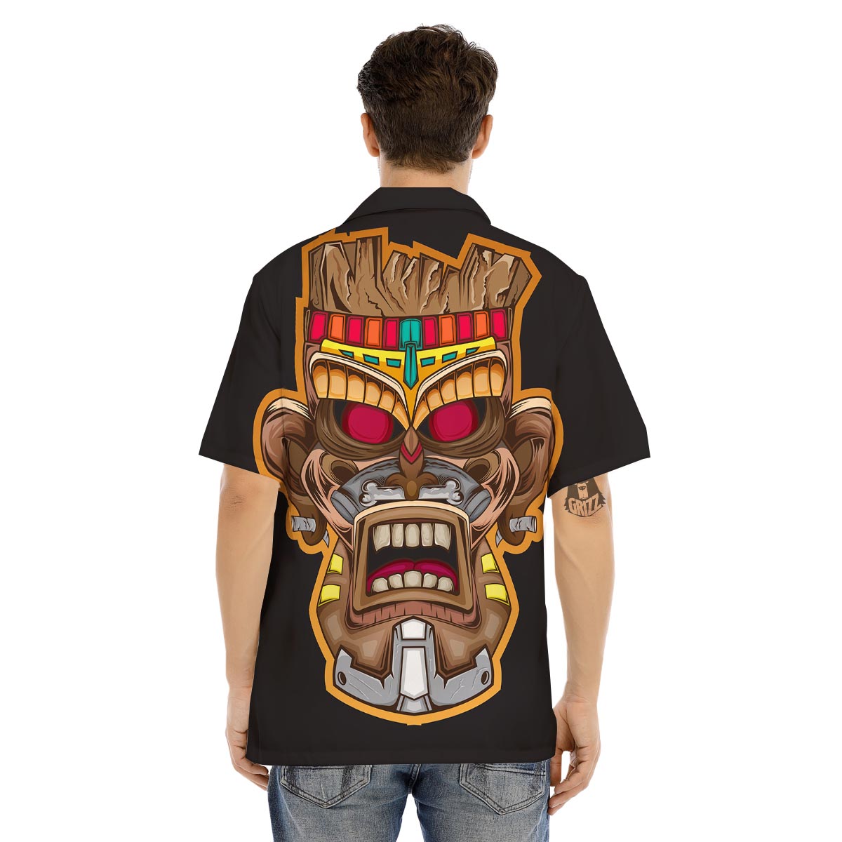 Totem Tiki Print Men's Hawaiian Shirt-grizzshop