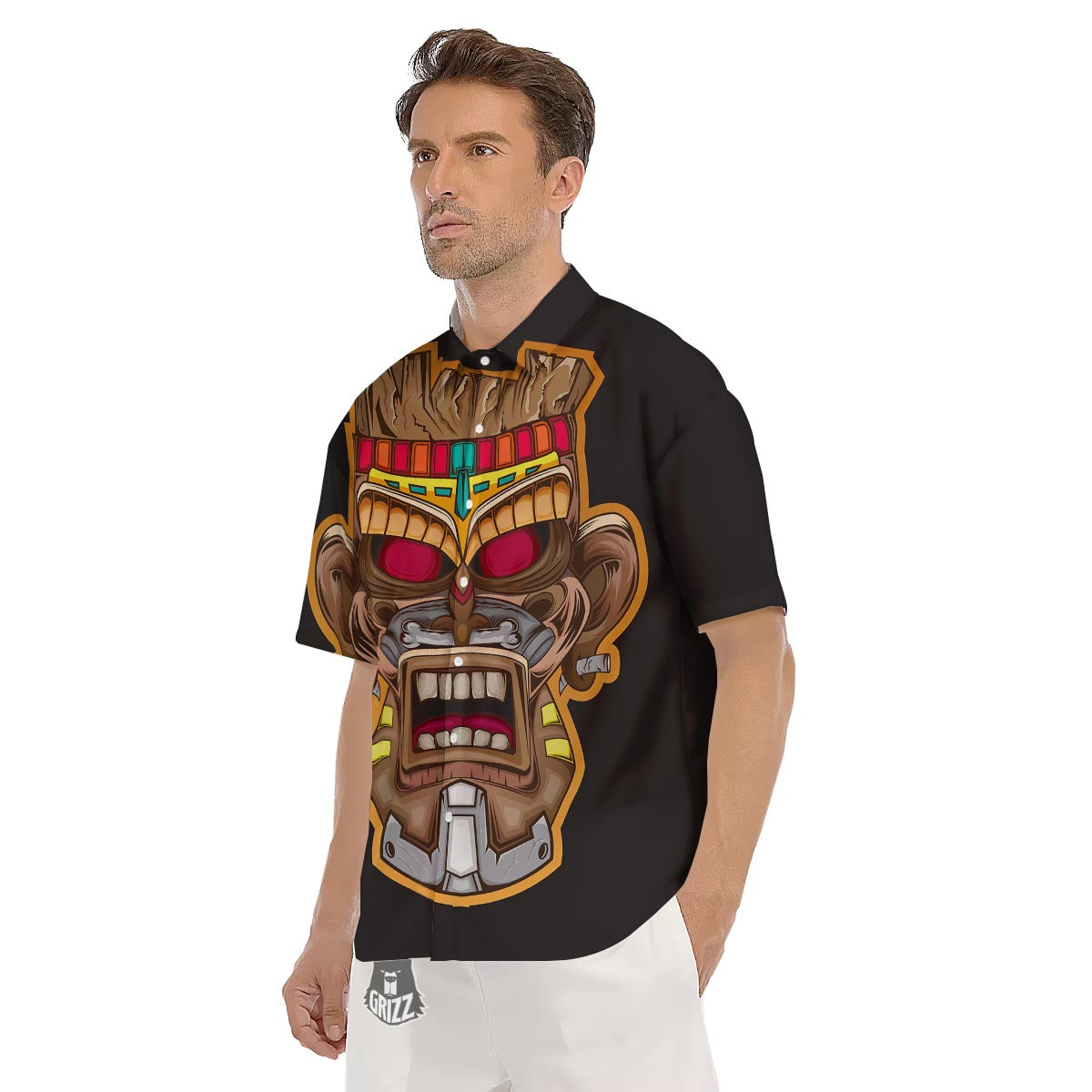 Totem Tiki Print Men's Short Sleeve Shirts-grizzshop