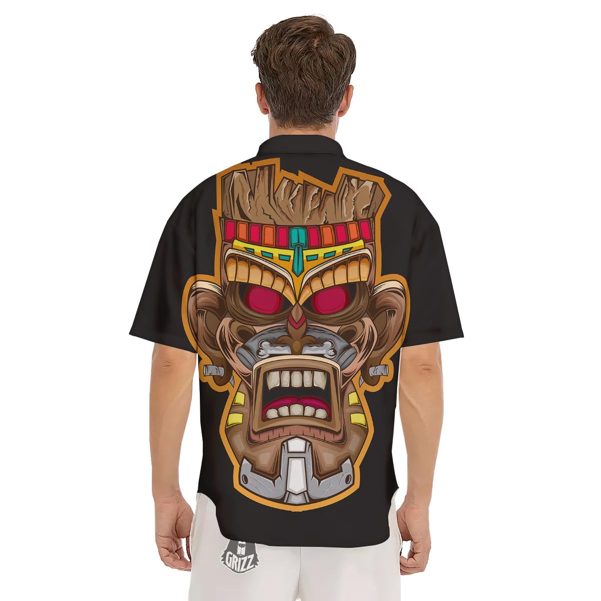 Totem Tiki Print Men's Short Sleeve Shirts-grizzshop