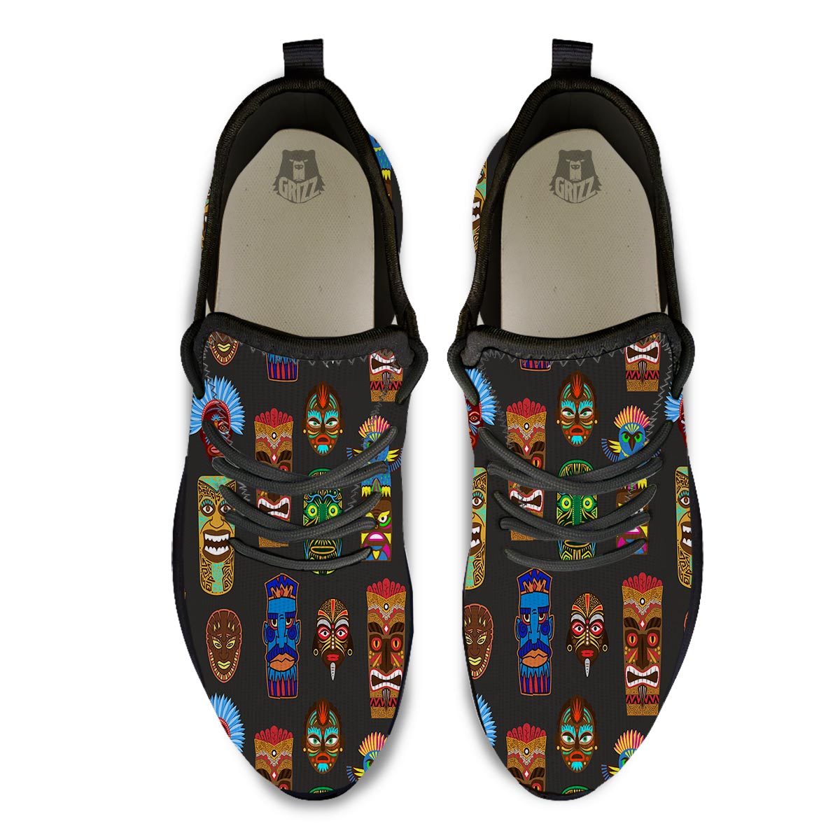 Totem Tiki Print Pattern Black Athletic Shoes-grizzshop
