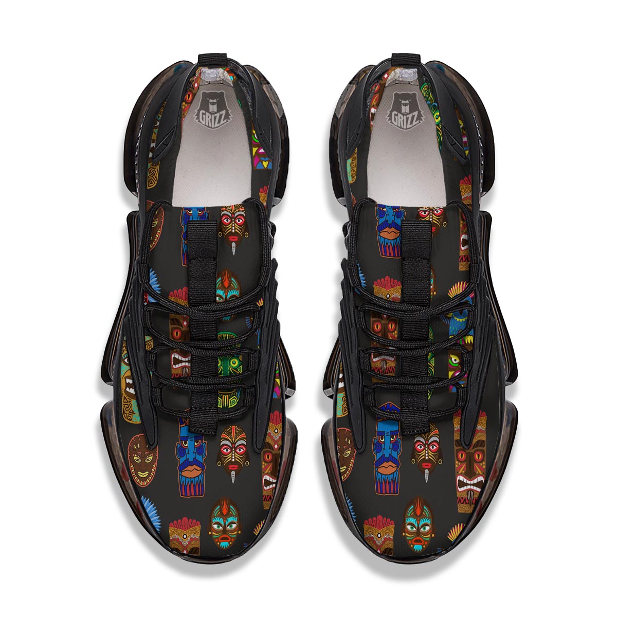 Totem Tiki Print Pattern Black Gym Shoes-grizzshop