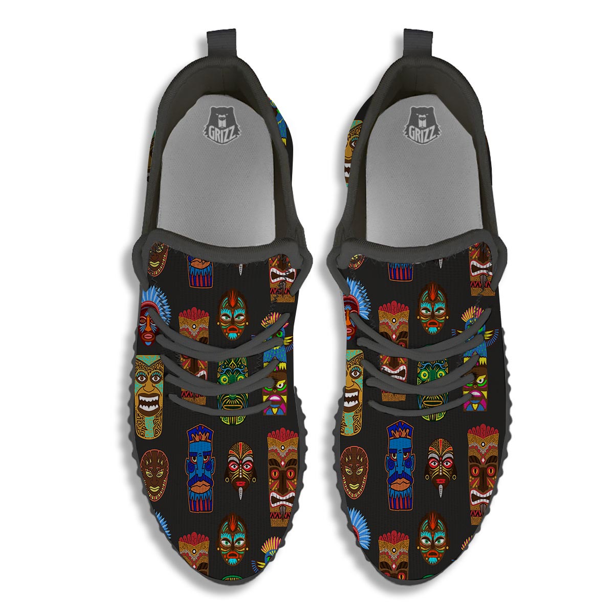 Totem Tiki Print Pattern Black Walking Shoes-grizzshop