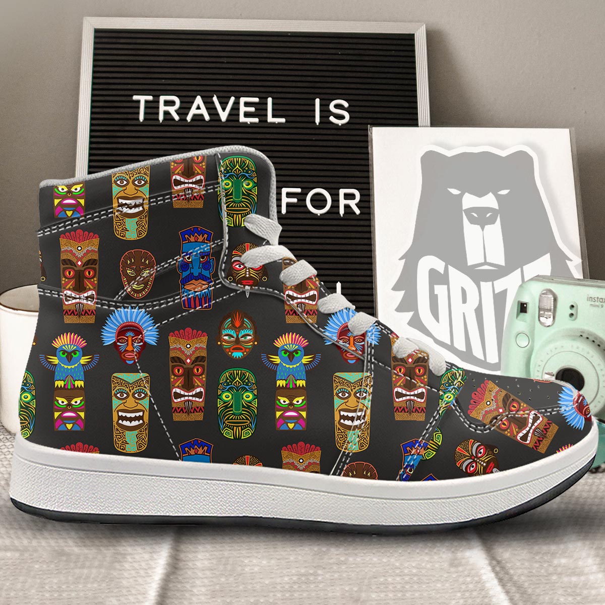 Totem Tiki Print Pattern High Top Sneakers-grizzshop