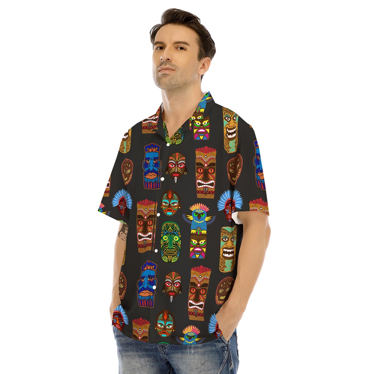 Totem Tiki Print Pattern Men's Hawaiian Shirt-grizzshop