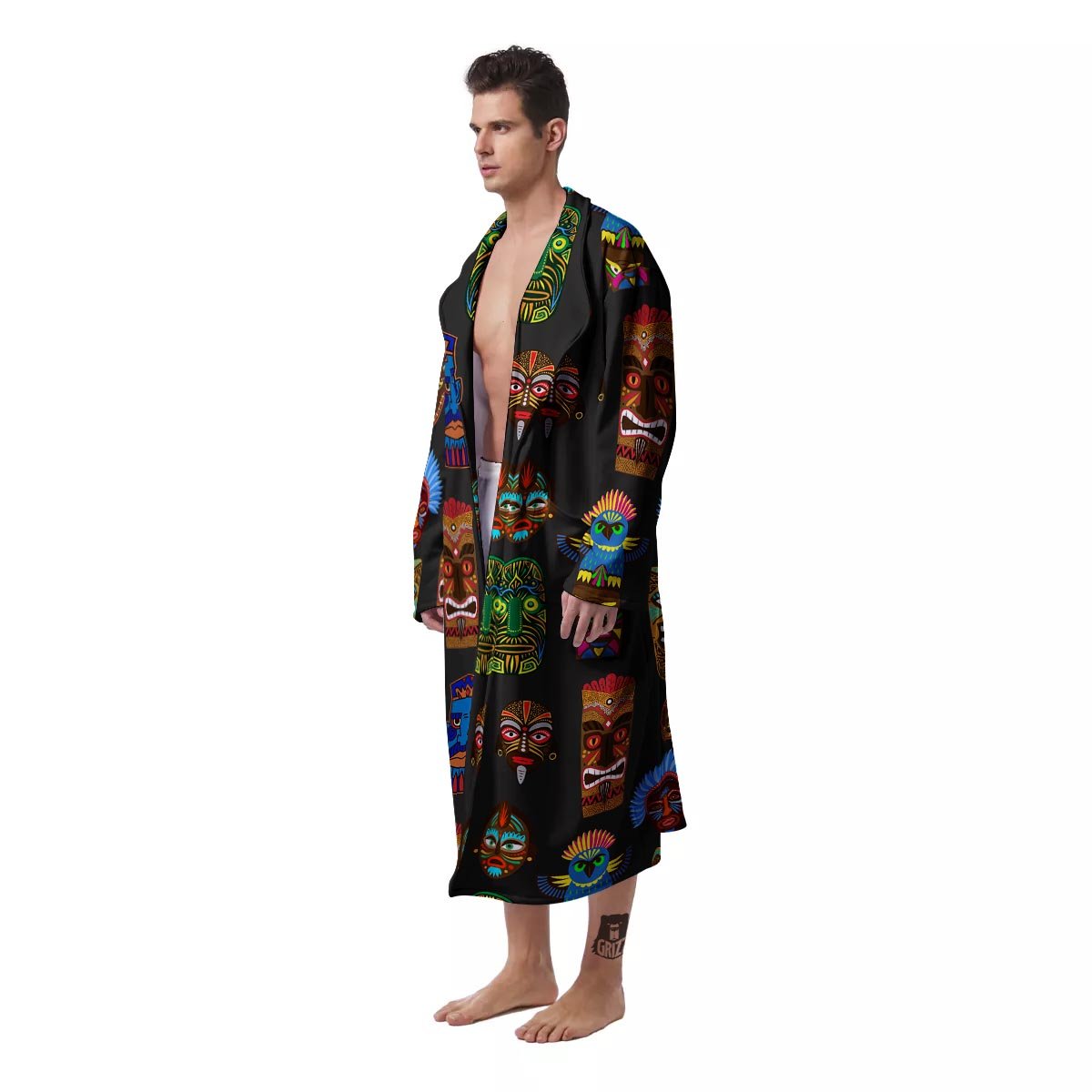 Totem Tiki Print Pattern Men's Robe-grizzshop