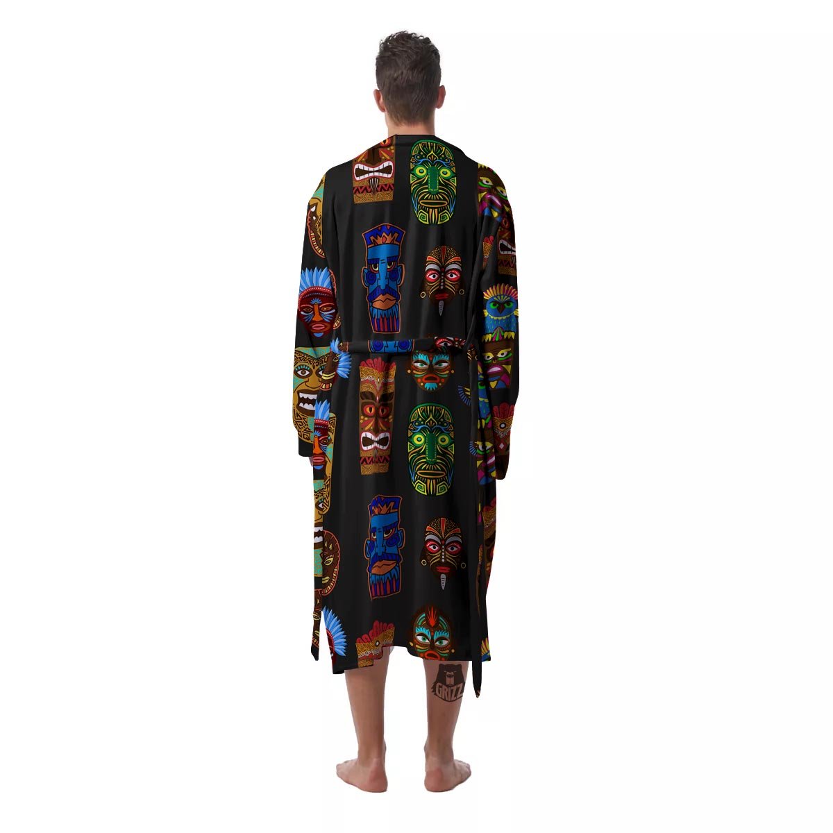 Totem Tiki Print Pattern Men's Robe-grizzshop