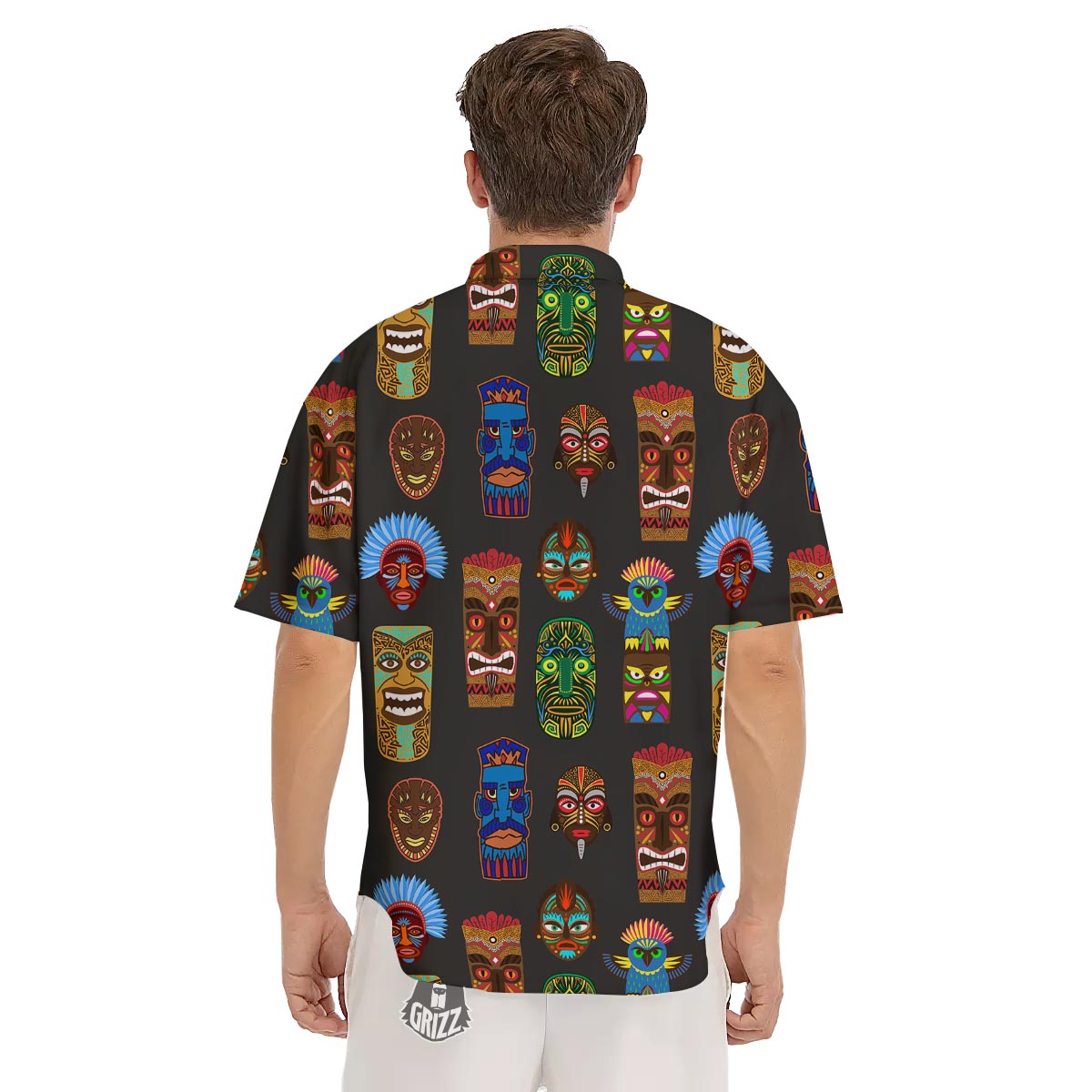 Totem Tiki Print Pattern Men's Short Sleeve Shirts-grizzshop