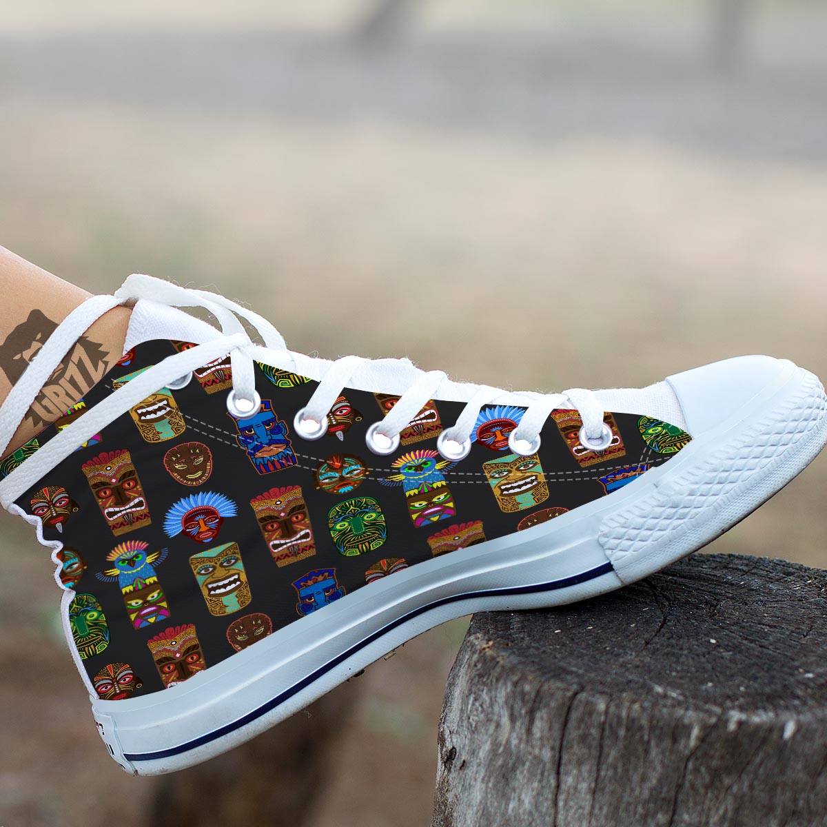Totem Tiki Print Pattern White High Top Shoes-grizzshop