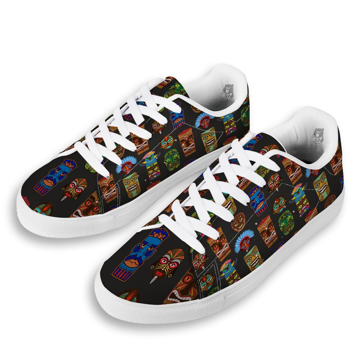 Totem Tiki Print Pattern White Low Top Sneakers-grizzshop
