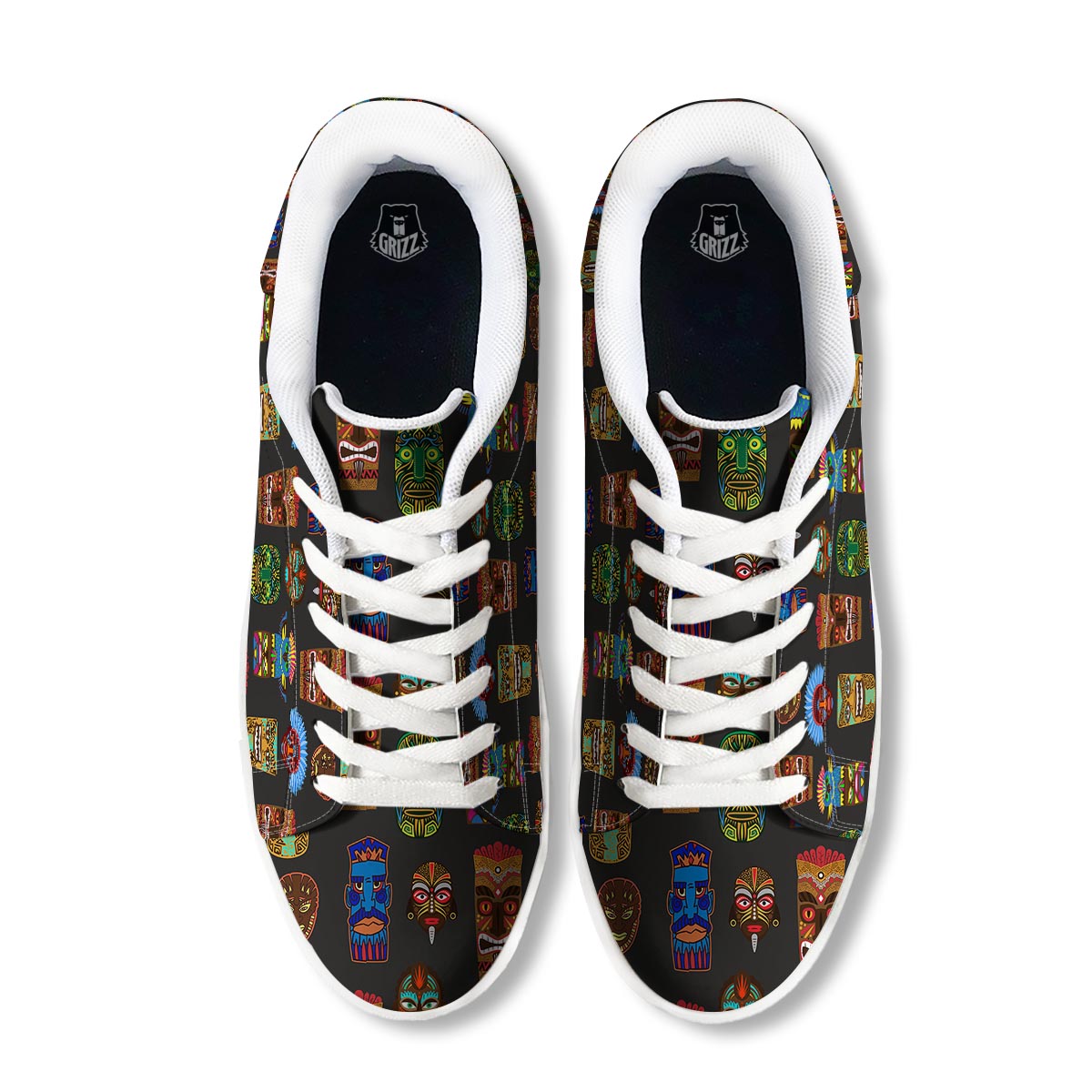 Totem Tiki Print Pattern White Low Top Sneakers-grizzshop