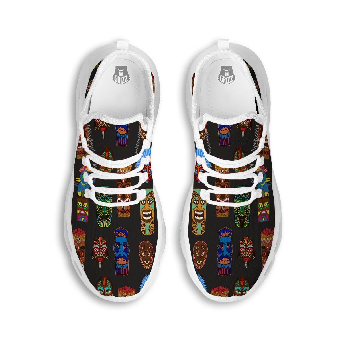 Totem Tiki Print Pattern White Running Shoes-grizzshop
