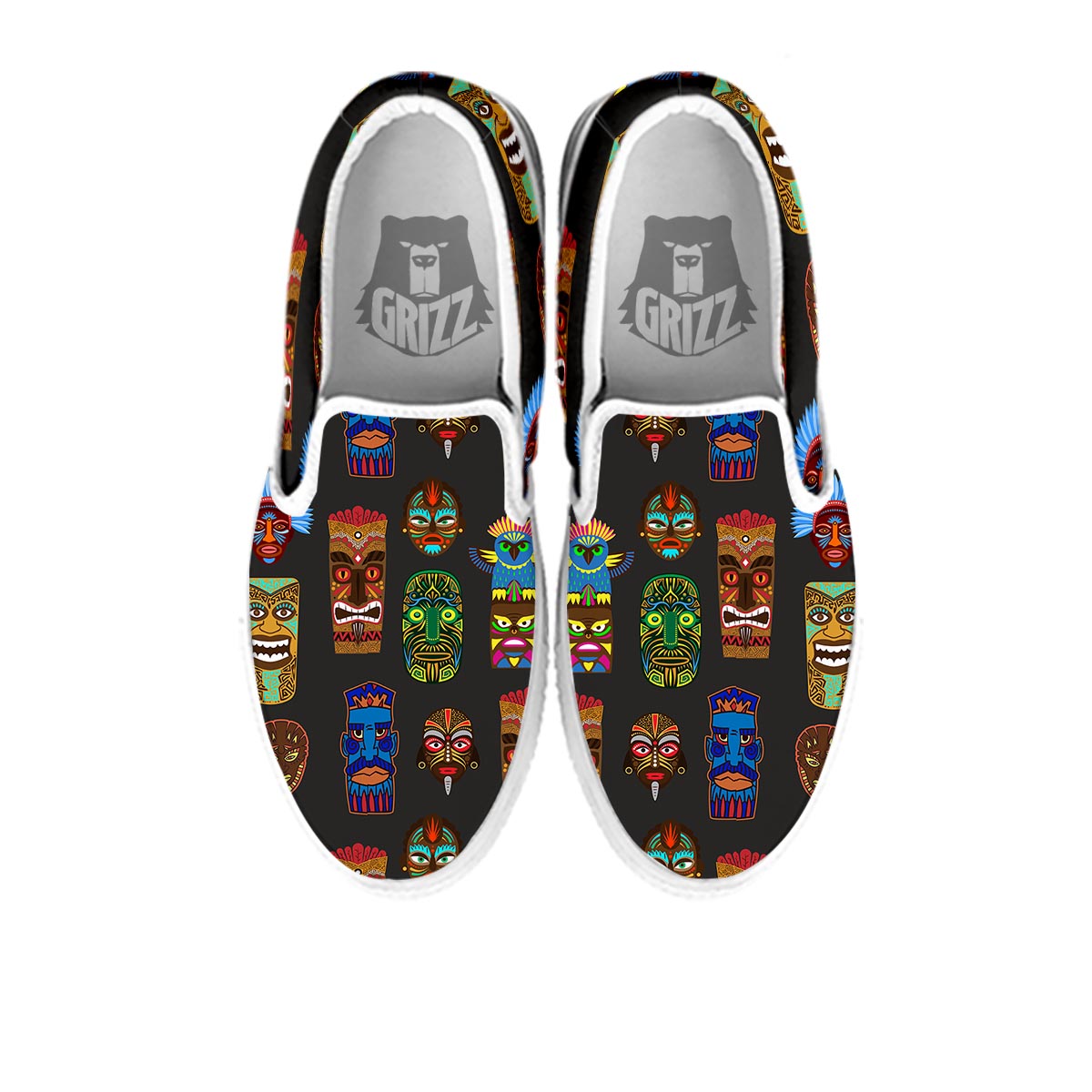 Totem Tiki Print Pattern White Slip On Shoes-grizzshop