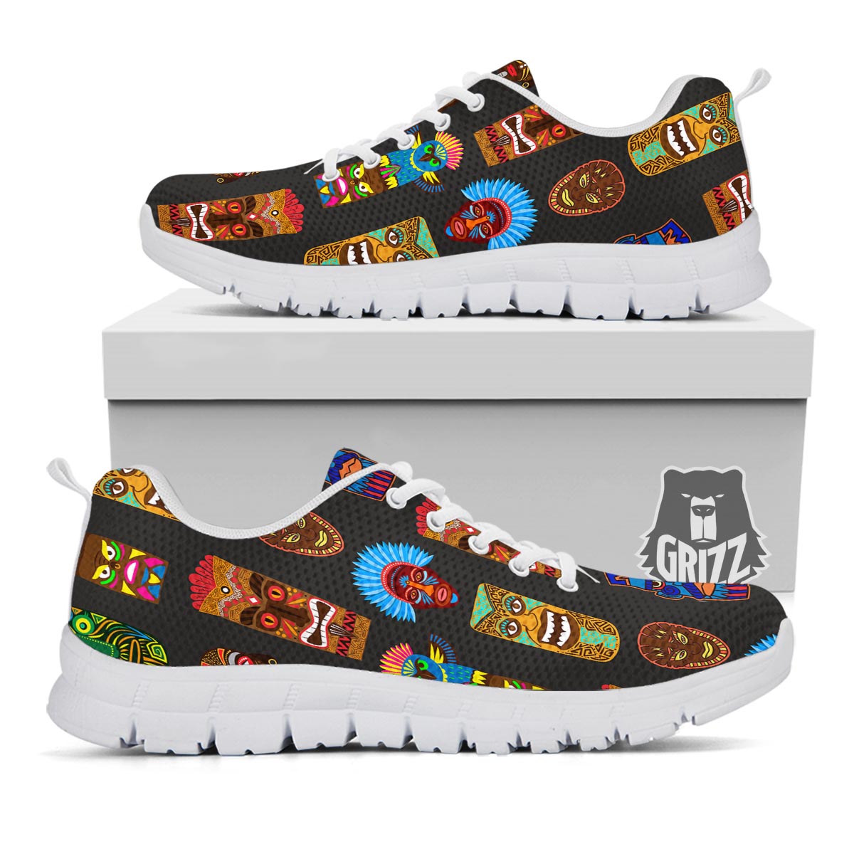 Totem Tiki Print Pattern White Sneaker-grizzshop