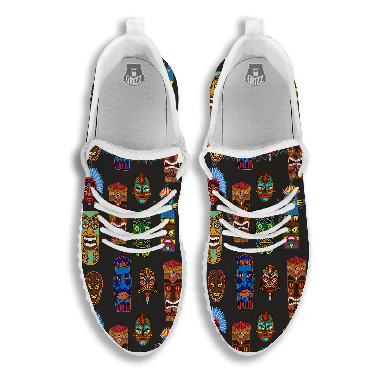 Totem Tiki Print Pattern White Walking Shoes-grizzshop